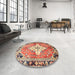 Round Traditional Brown Red Medallion Rug in a Office, tr604