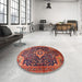 Round Traditional Copper Red Pink Persian Rug in a Office, tr606