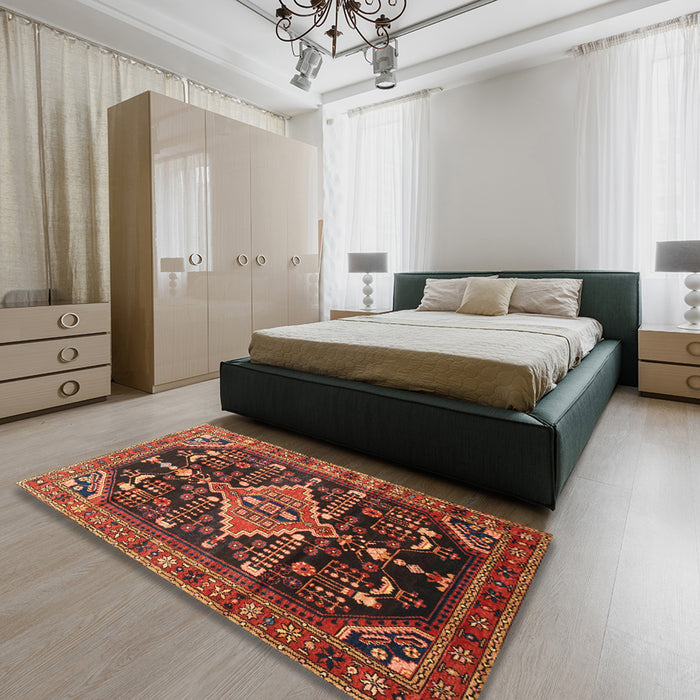 Traditional Saffron Red Persian Rug in a Bedroom, tr607