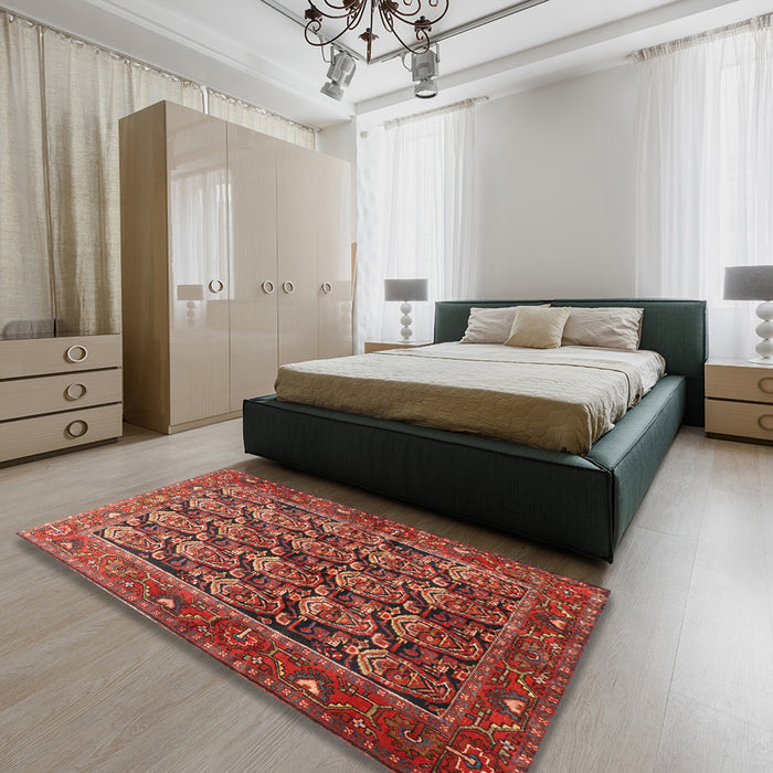 Traditional Rust Pink Persian Rug in a Bedroom, tr608