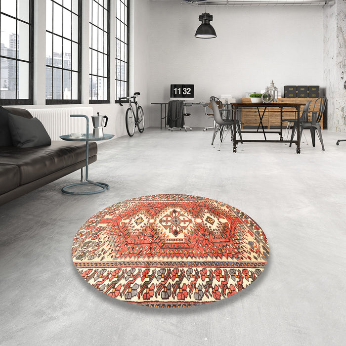 Round Traditional Mahogany Brown Persian Rug in a Office, tr609