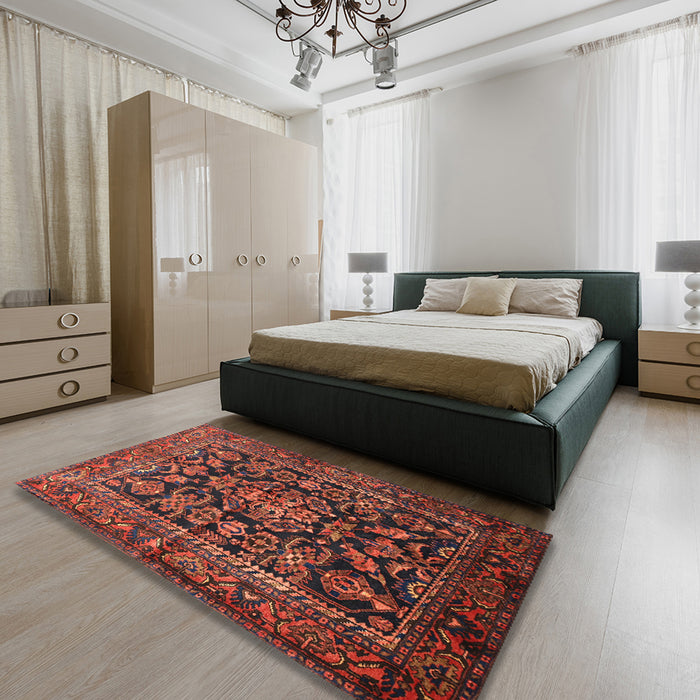 Traditional Saffron Red Persian Rug in a Bedroom, tr610