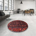 Round Machine Washable Traditional Tomato Red Rug in a Office, wshtr611