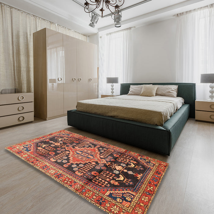Traditional Saffron Red Persian Rug in a Bedroom, tr612