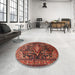 Round Machine Washable Traditional Saffron Red Rug in a Office, wshtr613