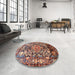 Round Machine Washable Traditional Light Copper Gold Rug in a Office, wshtr615