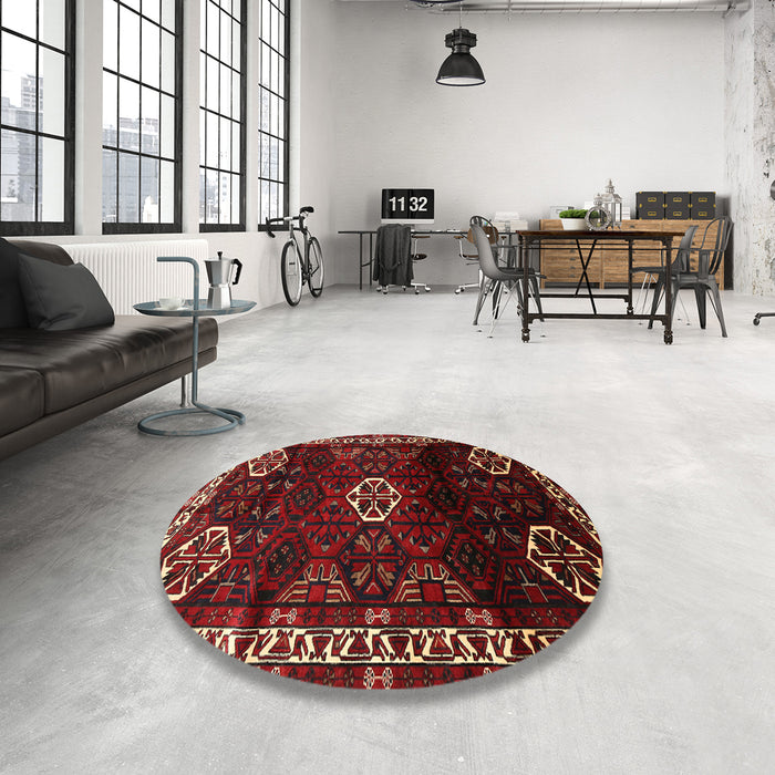 Round Traditional Reddish Brown Persian Rug in a Office, tr617