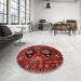 Round Traditional Reddish Brown Persian Rug in a Office, tr619