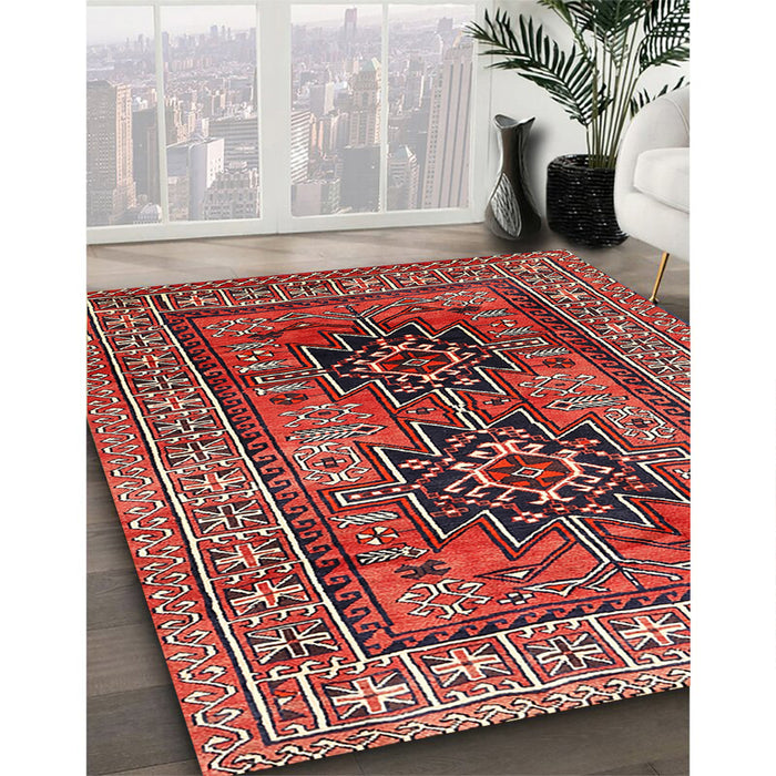 Traditional Orange Salmon Pink Persian Rug in Family Room, tr620