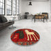 Round Traditional Brown Animal Rug in a Office, tr621