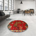 Round Machine Washable Traditional Red Rug in a Office, wshtr622