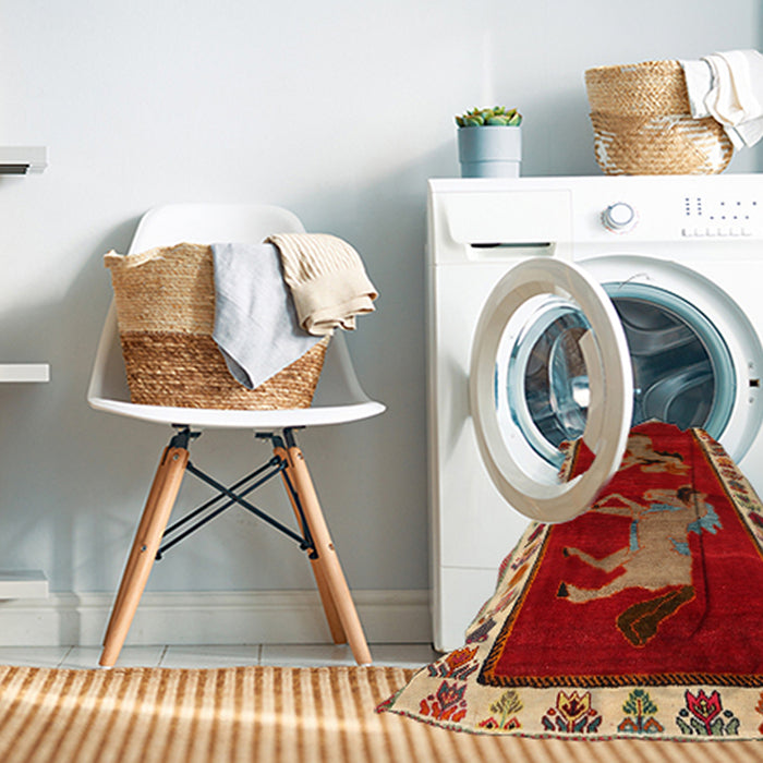 Machine Washable Traditional Red Rug in a Washing Machine, wshtr623