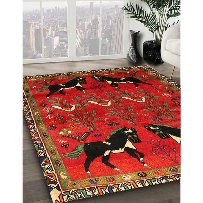 Traditional Reddish Brown Persian Rug in Family Room, tr624