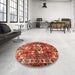 Round Machine Washable Traditional Red Rug in a Office, wshtr627