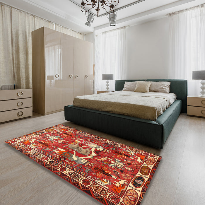 Machine Washable Traditional Red Rug in a Bedroom, wshtr627