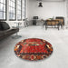 Round Machine Washable Traditional Tomato Red Rug in a Office, wshtr628