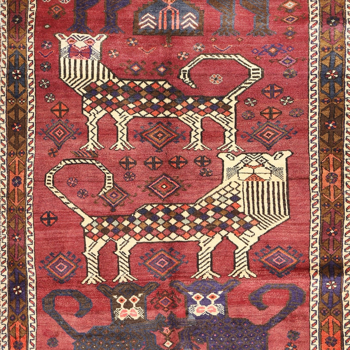 Traditional Orange Salmon Pink Animal Rug, tr629