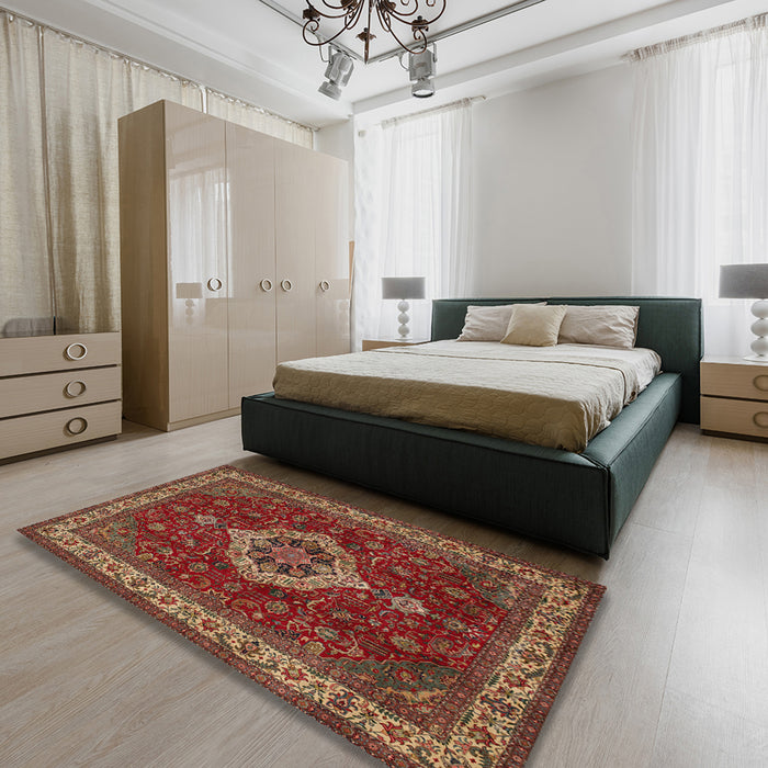 Machine Washable Traditional Tomato Red Rug in a Bedroom, wshtr62