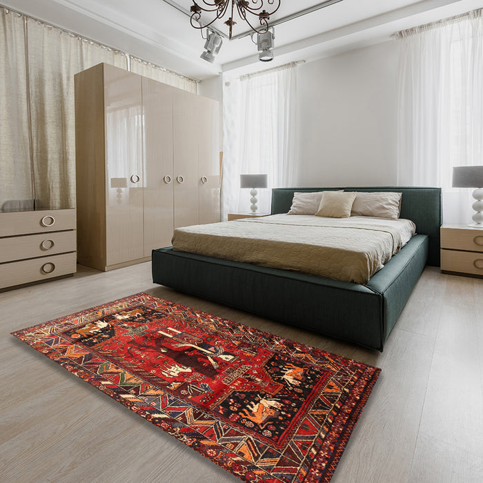 Traditional Gold Brown Animal Rug in a Bedroom, tr631