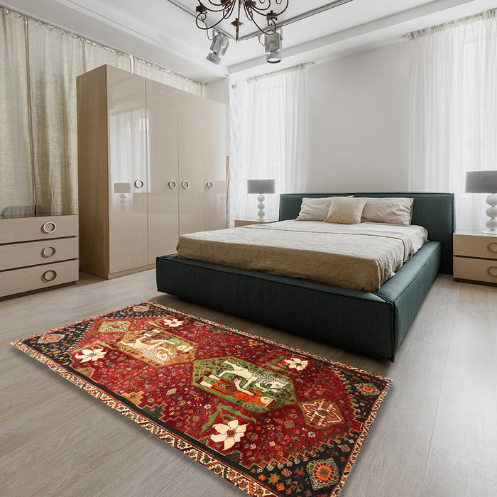 Traditional Red Animal Rug in a Bedroom, tr632