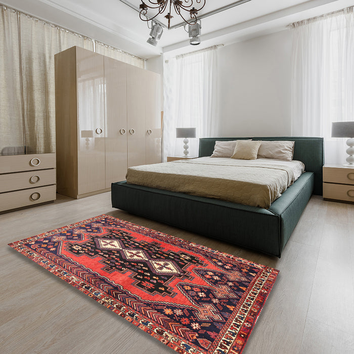 Traditional Saffron Red Persian Rug in a Bedroom, tr633
