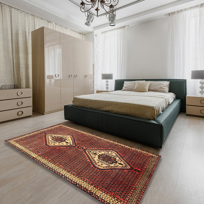 Machine Washable Traditional Bronze Brown Rug in a Bedroom, wshtr635
