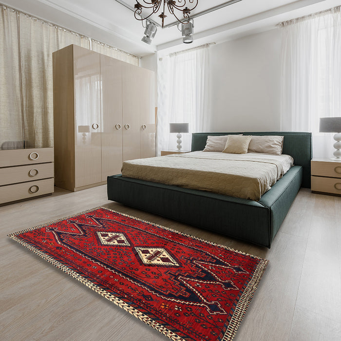Machine Washable Traditional Red Rug in a Bedroom, wshtr636