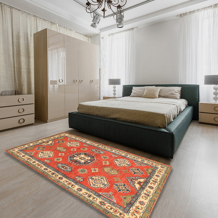 Traditional Red Geometric Rug in a Bedroom, tr638