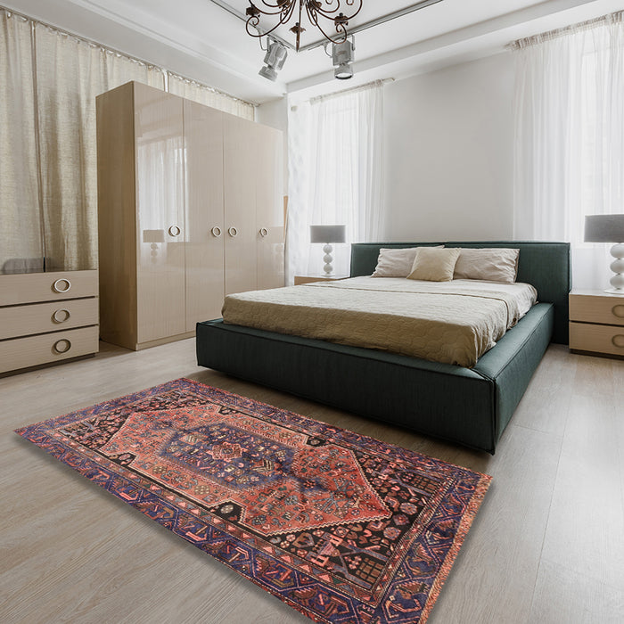 Traditional Copper Red Pink Persian Rug in a Bedroom, tr639