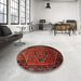 Round Traditional Dark Sienna Brown Persian Rug in a Office, tr640