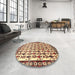 Round Machine Washable Traditional Saffron Red Rug in a Office, wshtr641