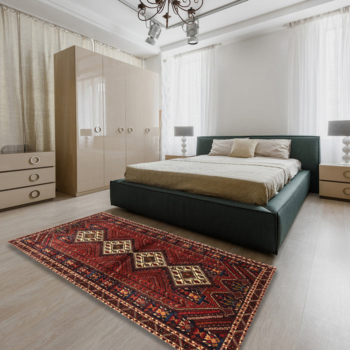 Traditional Sienna Brown Persian Rug in a Bedroom, tr642