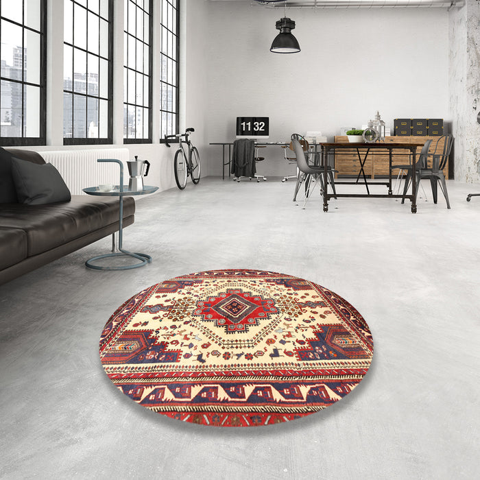 Round Machine Washable Traditional Fire Brick Red Rug in a Office, wshtr643