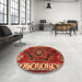 Round Machine Washable Traditional Red Rug in a Office, wshtr644