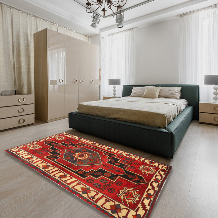Machine Washable Traditional Red Rug in a Bedroom, wshtr644