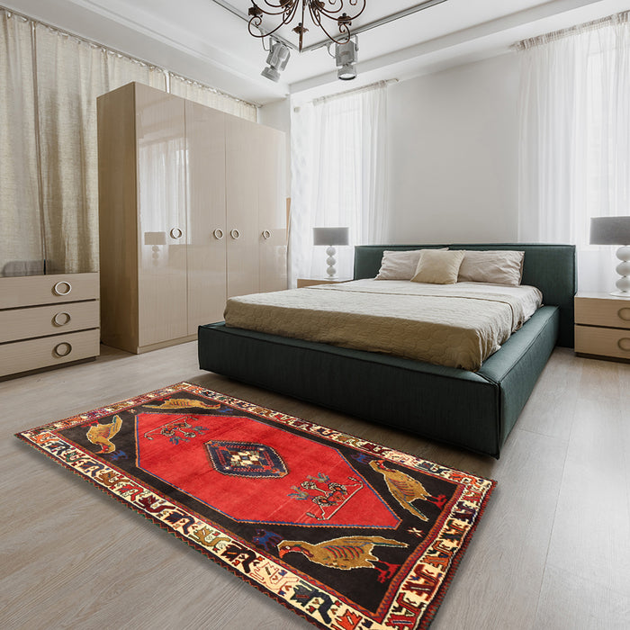 Machine Washable Traditional Dark Gold Brown Rug in a Bedroom, wshtr648
