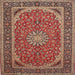 Square Traditional Fire Brick Red Medallion Rug, tr64