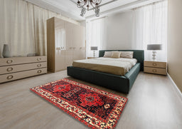 Traditional Dark Gold Brown Persian Rug in a Bedroom, tr653