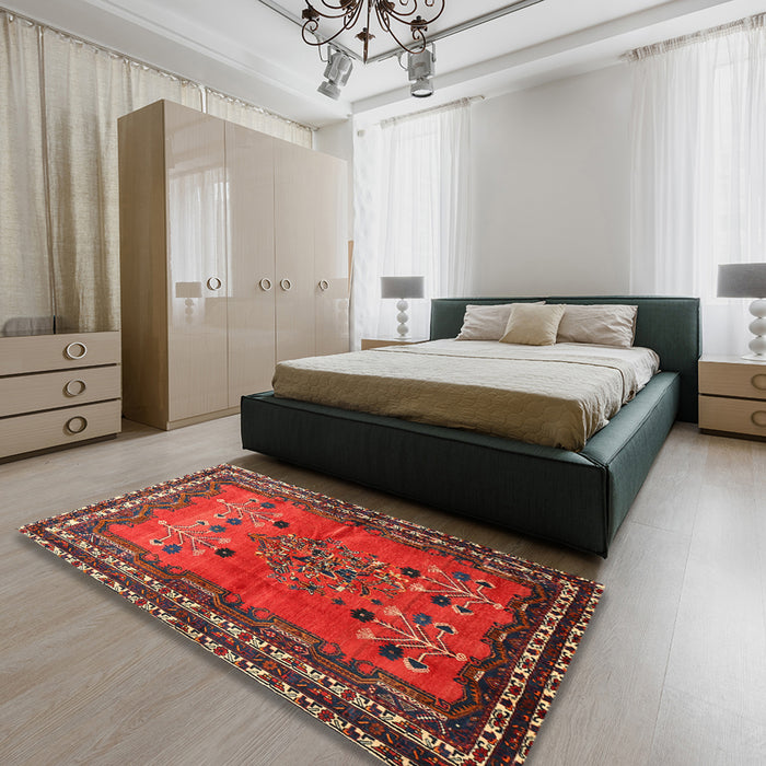 Machine Washable Traditional Sienna Brown Rug in a Bedroom, wshtr654