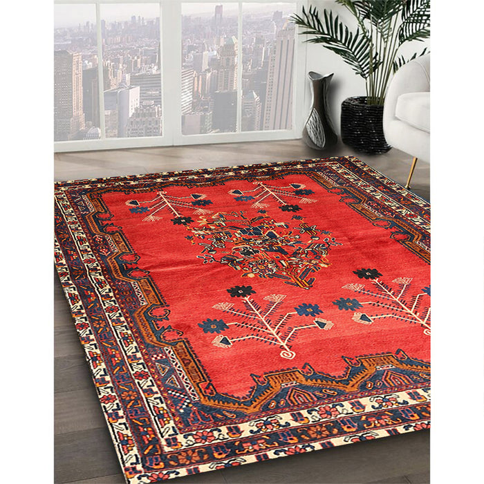 Traditional Sienna Brown Persian Rug in Family Room, tr654