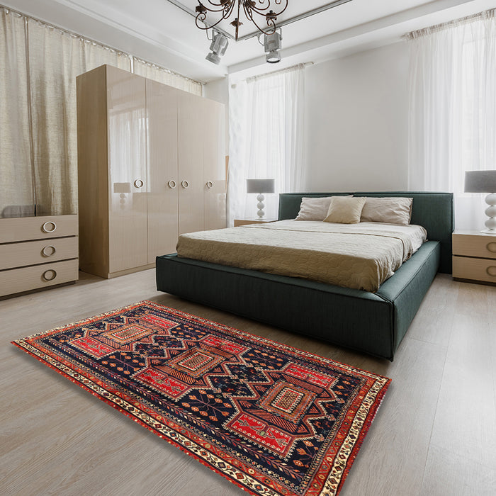 Traditional Deep Red Persian Rug in a Bedroom, tr655