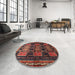 Round Traditional Deep Red Persian Rug in a Office, tr655