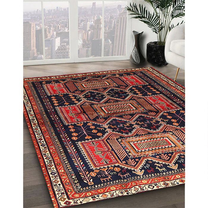 Traditional Deep Red Persian Rug in Family Room, tr655