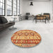 Round Machine Washable Traditional Orange Red Rug in a Office, wshtr656
