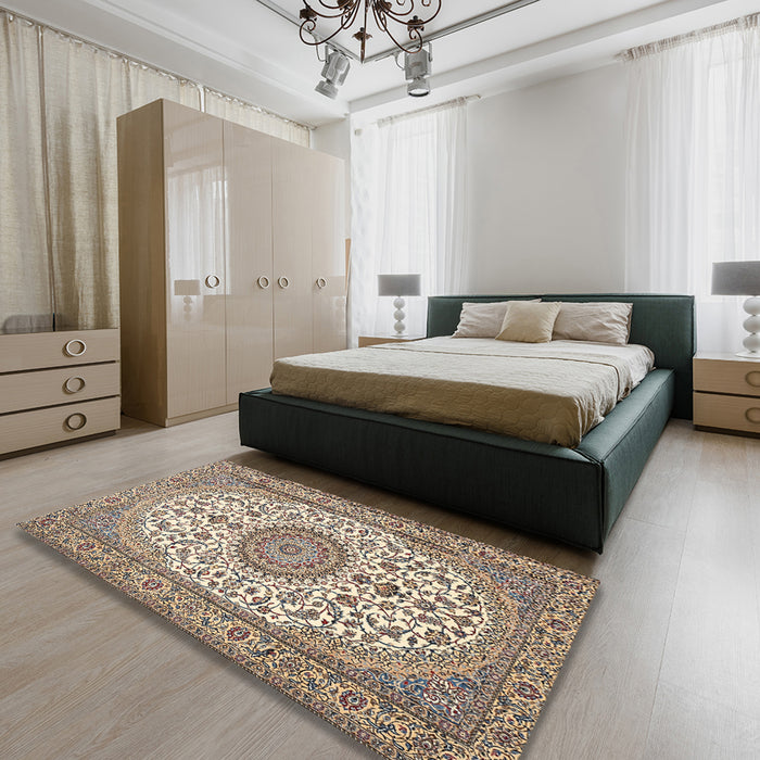 Machine Washable Traditional Brown Rug in a Bedroom, wshtr657
