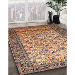 Traditional Dark Sienna Brown Persian Rug in Family Room, tr658