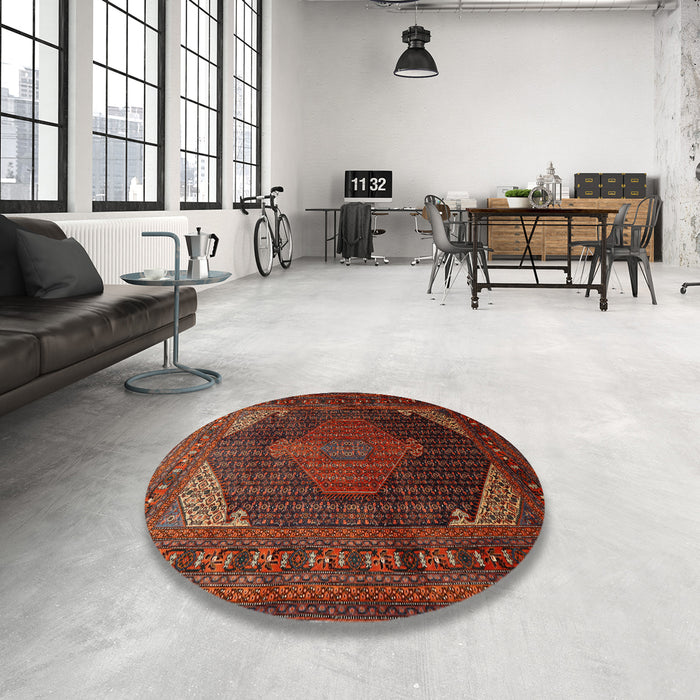 Round Machine Washable Traditional Sienna Brown Rug in a Office, wshtr659
