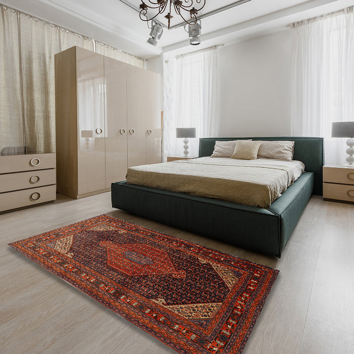 Traditional Sienna Brown Persian Rug in a Bedroom, tr659
