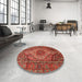 Round Machine Washable Traditional Rust Pink Rug in a Office, wshtr661