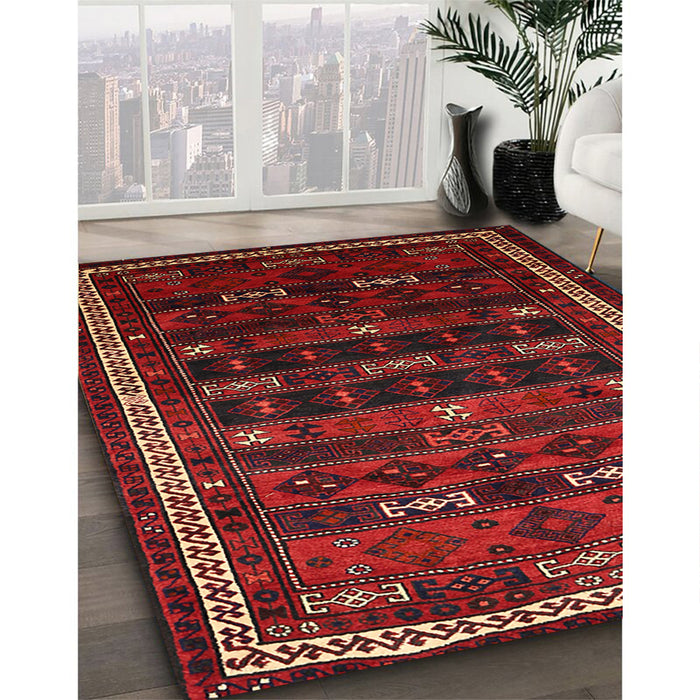 Traditional Reddish Brown Persian Rug in Family Room, tr662